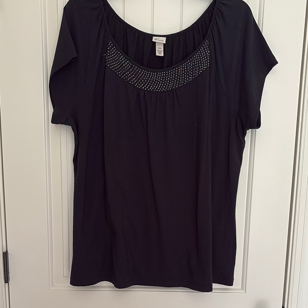 Venezia Black Blouse with Studded Detail